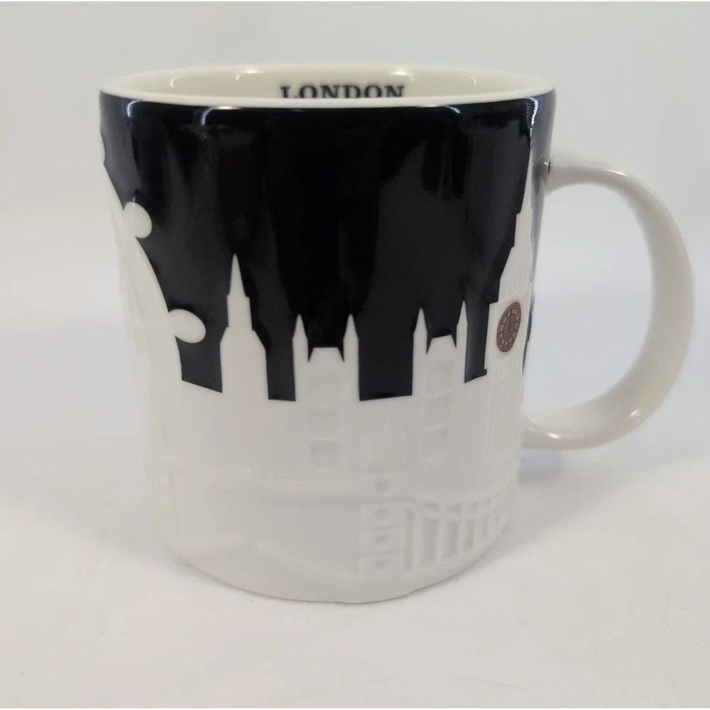 Starbucks London 3D Relief City Skyline Ceramic 16 oz Coffee Mug Black & White